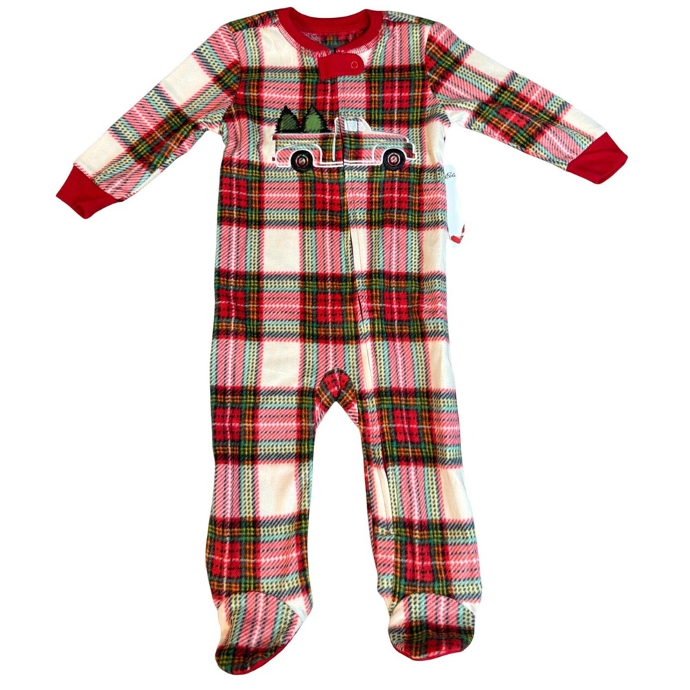 Eddie Bauer Footed Sleeper Kids 9M Family Pajama Red Plaid Fleece NEW